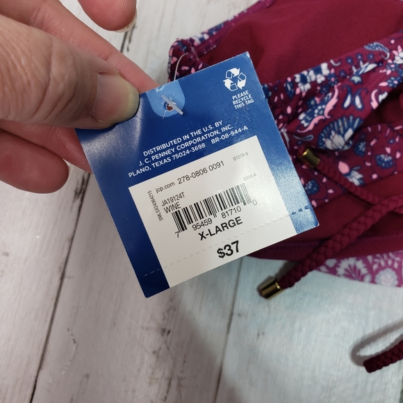 New! Arizona Jean Co Bikini Swim Top Wine Floral - Picture 3 of 6